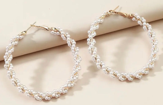 Faux Pearl Hoop Earrings